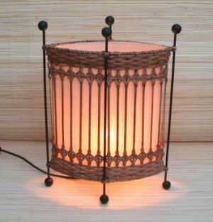 LAMPADA OVALE THAI IN RATTAN E COTONE CM 38