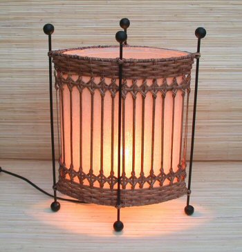 LAMPADA OVALE THAI IN RATTAN E COTONE CM 38 - Image 2