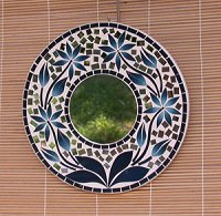 SPECCHIO MOSAICO FIORI CM 20 BLU