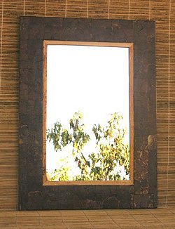 SPECCHIO MOSAICO IN COCCO SCURO CM 55X40