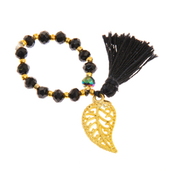 ANELLI ELASTICO TASSEL KRISTAL FOGLIE COLORE ORO