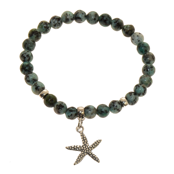 BRACCIALI ELASTICI PIETRA 6MM CHARMS STELLA MARINA SILVER PLATED - Image 5