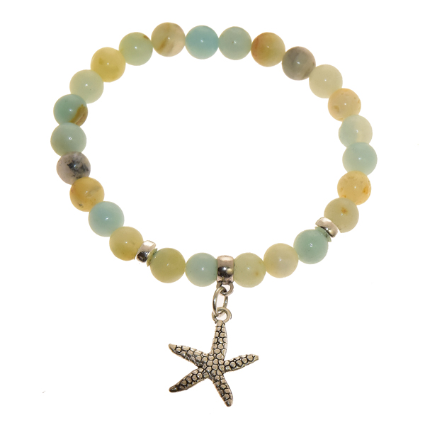 BRACCIALI ELASTICI PIETRA 6MM CHARMS STELLA MARINA SILVER PLATED - Image 7