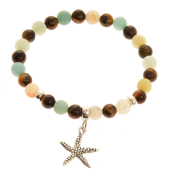 BRACCIALI ELASTICI PIETRA 6MM CHARMS STELLA MARINA SILVER PLATED - Image 3