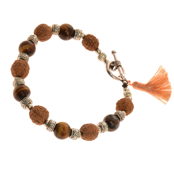 BRACCIALE CON PIETRA OCCHIO DI TIGRE E SEMI DI RUDRASKA COMB SILVER PLATED - Image 2