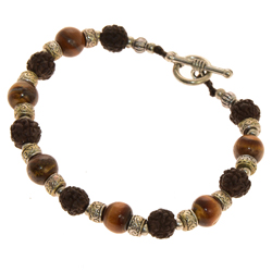 BRACCIALE CON PIETRA OCCHIO DI TIGRE E SEMI DI RUDRASKA COMB SILVER PLATED