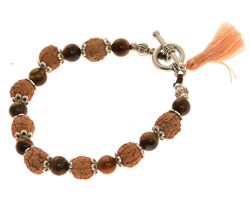 BRACCIALE CON PIETRA OCCHIO DI TIGRE E SEMI DI RUDRASKA COMB SILVER PLATED