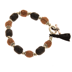 BRACCIALE LAVA E SEMI DI RUDRASKA COMB SILVER PLATED