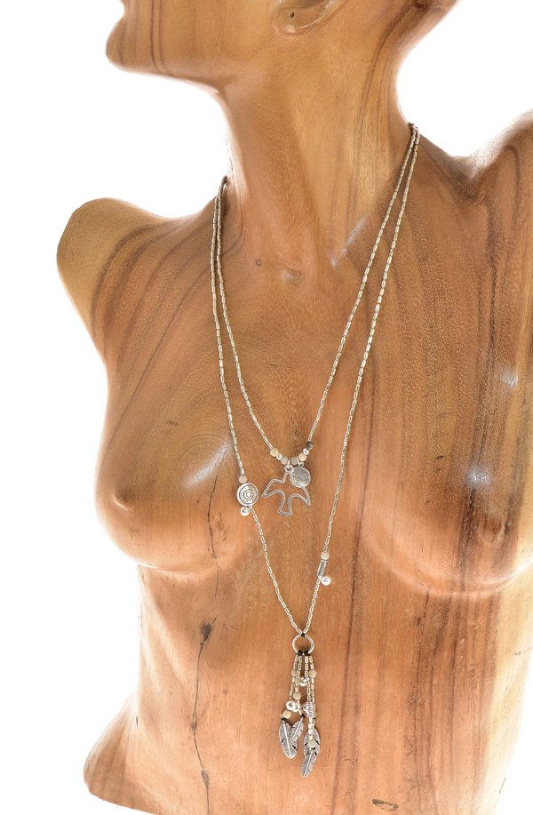 COLLANE LUNGHE SIMPLE 2 FILI OTTONE COMB PIETRA E PENDENTI E FRANGE - Image 2