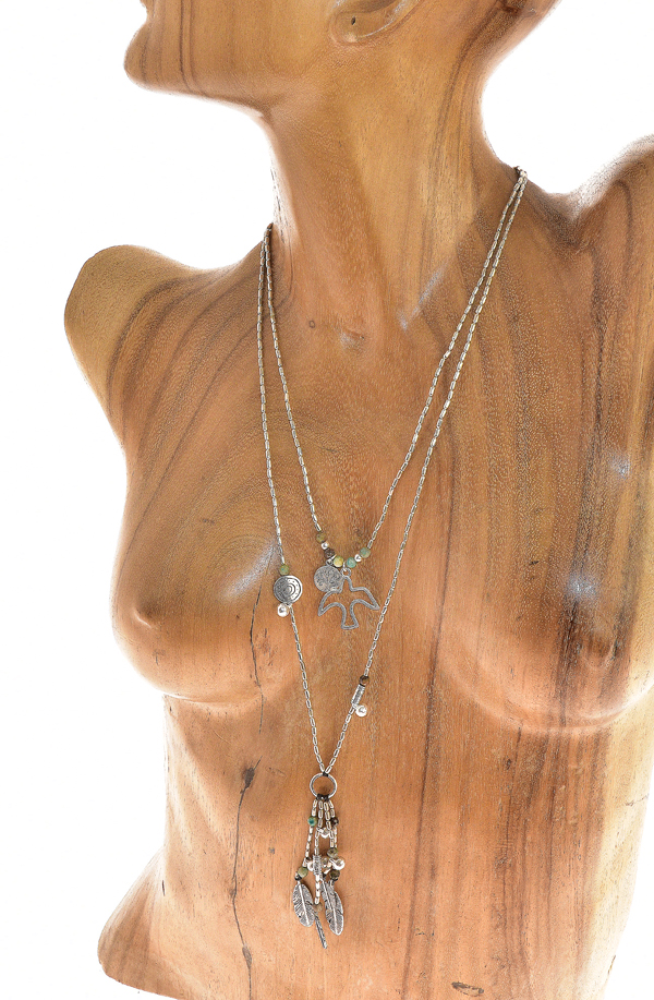 COLLANE LUNGHE SIMPLE 2 FILI OTTONE COMB PIETRA E PENDENTI E FRANGE - Image 3