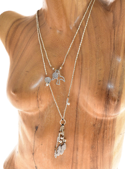 COLLANE LUNGHE SIMPLE 2 FILI OTTONE COMB PIETRA E PENDENTI E FRANGE