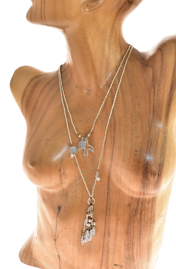 COLLANE LUNGHE SIMPLE 2 FILI OTTONE COMB PIETRA E PENDENTI E FRANGE - Image 4