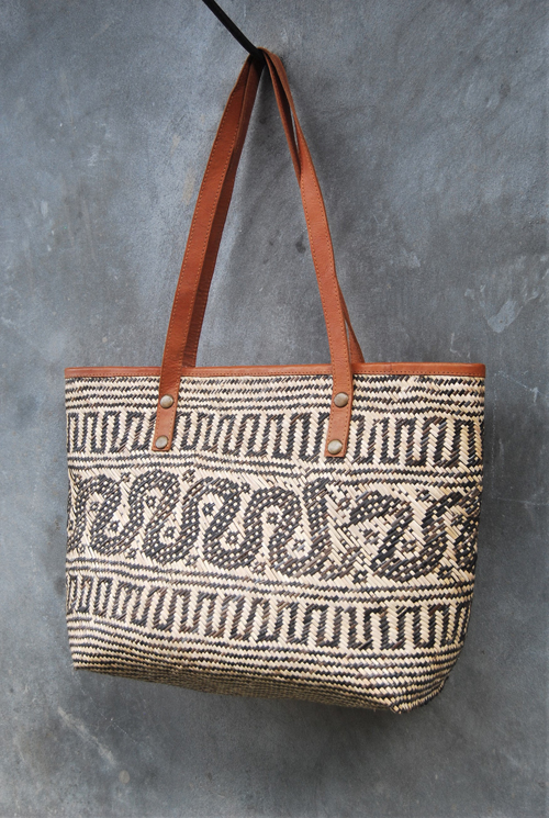 BORSA SHOPPER IN RATTAN COMB PELLE 32X45 CM - Image 2