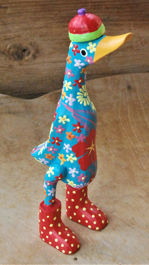 ANATRA IN PIEDI IN LEGNO DIPINTO FIORI CM 27 - Image 2