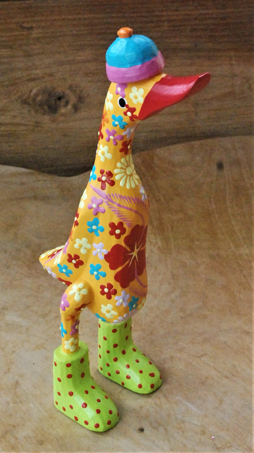 ANATRA IN PIEDI IN LEGNO DIPINTO FIORI CM 27 - Image 3