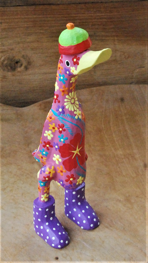 ANATRA IN PIEDI IN LEGNO DIPINTO FIORI CM 27 - Image 4