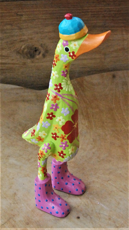 ANATRA IN PIEDI IN LEGNO DIPINTO FIORI CM 27 - Image 5