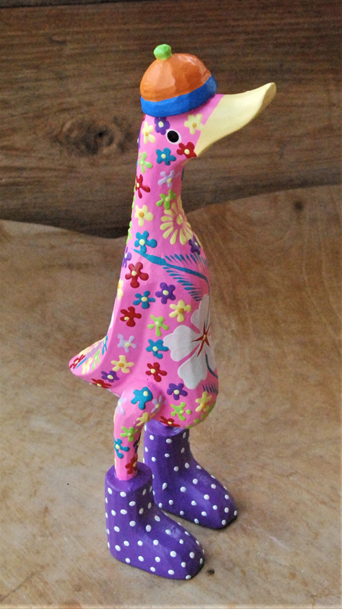 ANATRA IN PIEDI IN LEGNO DIPINTO FIORI CM 27 - Image 6