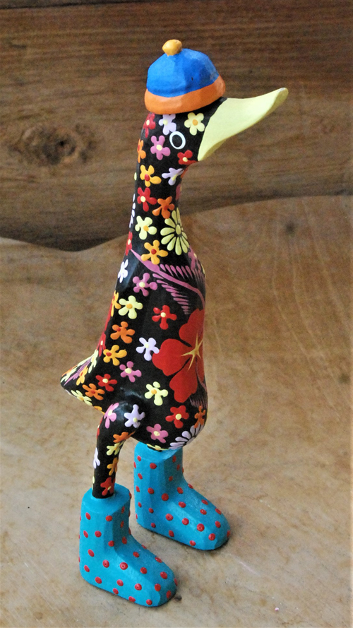 ANATRA IN PIEDI IN LEGNO DIPINTO FIORI CM 27 - Image 7