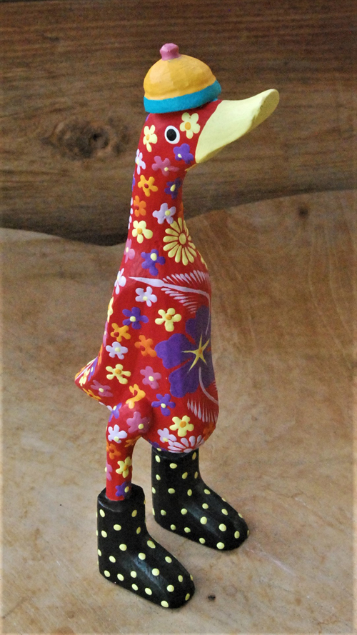 ANATRA IN PIEDI IN LEGNO DIPINTO FIORI CM 27 - Image 8