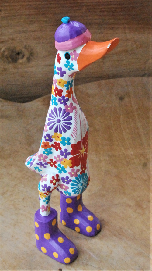 ANATRA IN PIEDI IN LEGNO DIPINTO FIORI CM 27 - Image 9