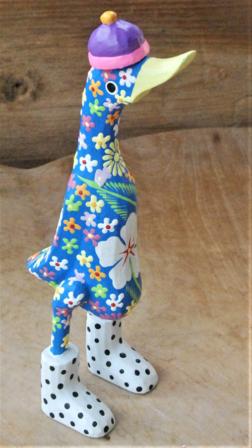 ANATRA IN PIEDI IN LEGNO DIPINTO FIORI CM 27 - Image 10