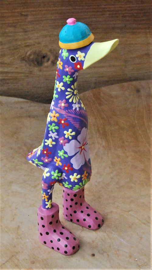 ANATRA IN PIEDI IN LEGNO DIPINTO FIORI CM 27 - Image 11