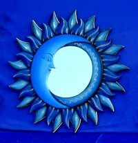 SPECCHIO SOLE LUNA DOPPI RAGGI DIPINTO CM 60