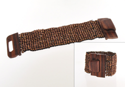 BRACCIALI ELASTICI PERLINE E FIBBIA IN LEGNO