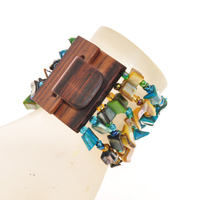 BRACCIALI ELASTICI 6 RIGHE NUGGET KOTAK FIBBIA IN LEGNO