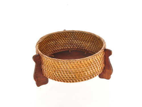 CIOTOLA IN RATTAN E LEGNO TONDA CON PIEDISTALLO DIAMETRO CM 14 - Image 3
