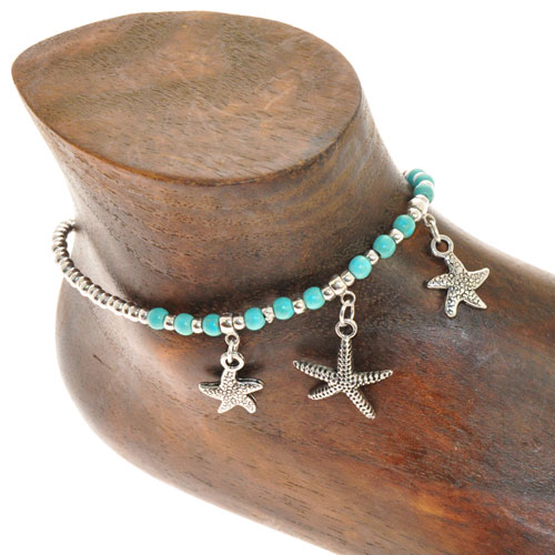 CAVIGLIERE SILVER PLATED CON CORDINO CERATO E PENDENTI STELLE MARINE - Image 2