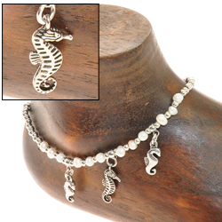 CAVIGLIERE SILVER PLATED CON CORDINO CERATO E PENDENTI CAVALLUCCI MARINI