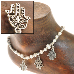 CAVIGLIERE SILVER PLATED CON CORDINO CERATO E PENDENTI MANO FATIMA