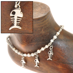 CAVIGLIERE SILVER PLATED CON CORDINO CERATO E PENDENTI LISCA PESCE