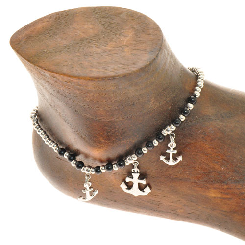 CAVIGLIERE SILVER PLATED CON CORDINO CERATO E PENDENTI ANCORE - Image 3