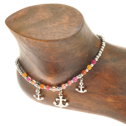 CAVIGLIERE SILVER PLATED CON CORDINO CERATO E PENDENTI ANCORE - Image 4