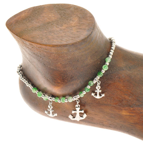 CAVIGLIERE SILVER PLATED CON CORDINO CERATO E PENDENTI ANCORE - Image 6