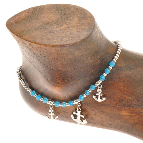 CAVIGLIERE SILVER PLATED CON CORDINO CERATO E PENDENTI ANCORE - Image 7