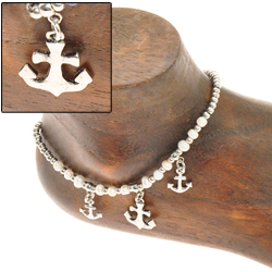 CAVIGLIERE SILVER PLATED CON CORDINO CERATO E PENDENTI ANCORE