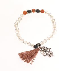 BRACCIALI ELASTIC TASSEL FATIMA CRYSTAL RUDRASKA MOTIF