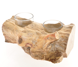 PORTACANDELE COFFEE WOOD WITH GLASS 2 HOLE