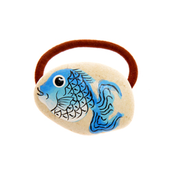 FERMACAPELLI ELASTICI CON PIETRA BIANCA PESCE MOTIF