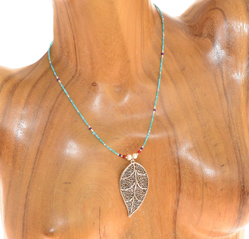 COLLANE TASSEL SEMPLICE MGB 15/O COMB PENDENT FOGLIE ARGENTO - Image 2