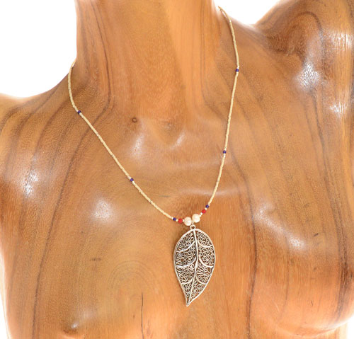 COLLANE TASSEL SEMPLICE MGB 15/O COMB PENDENT FOGLIE ARGENTO - Image 5