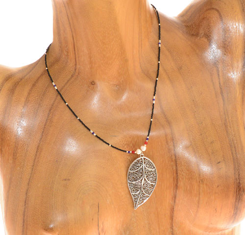 COLLANE TASSEL SEMPLICE MGB 15/O COMB PENDENT FOGLIE ARGENTO - Image 7