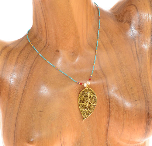 COLLANE TASSEL SEMPLICE MGB 15/O COMB PENDENT FOGLIE ORO - Image 2