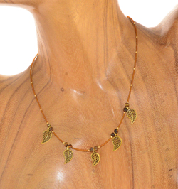 COLLANE TASSEL CORTE 15/O CIONDOLI 5 FOGLIE ORO COMB PIETRA OCCHIO DI TIGRE