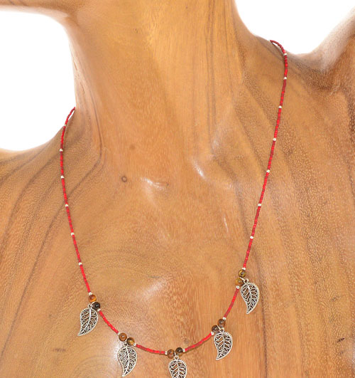 COLLANE TASSEL CORTE 15/O CIONDOLI 5 FOGLIE ARGENTO COMB PIETRA OCCHIO DI TIGRE - Image 4