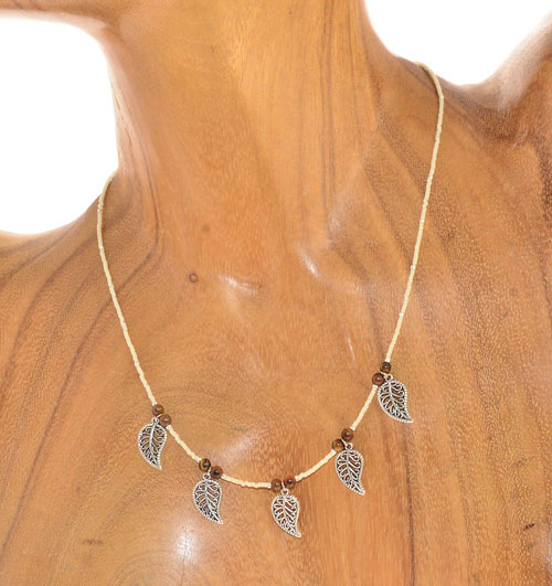 COLLANE TASSEL CORTE 15/O CIONDOLI 5 FOGLIE ARGENTO COMB PIETRA OCCHIO DI TIGRE - Image 5